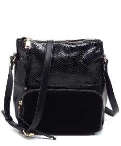Real Suede Front Pocket Python Crossbody Bag CJF123 BLACK